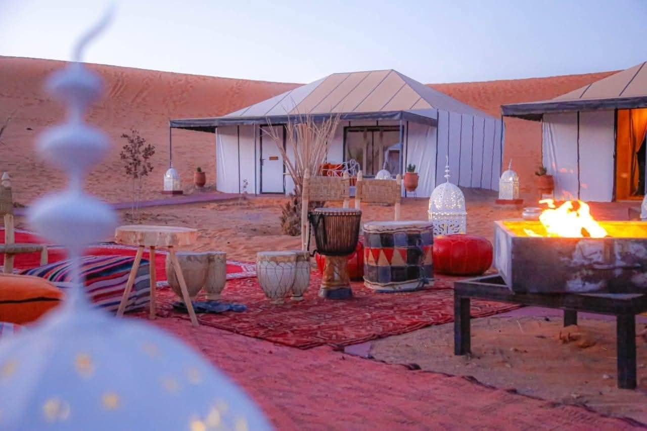Traditional Berber desert camp at night