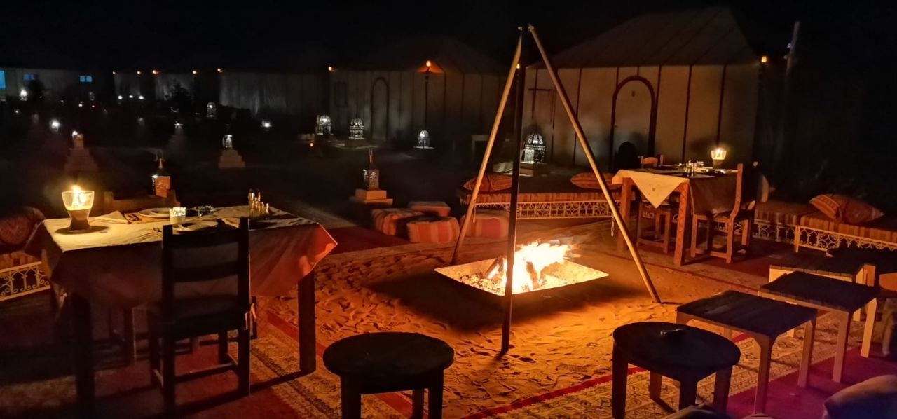 Night in a luxury Berber desert camp Morocco
